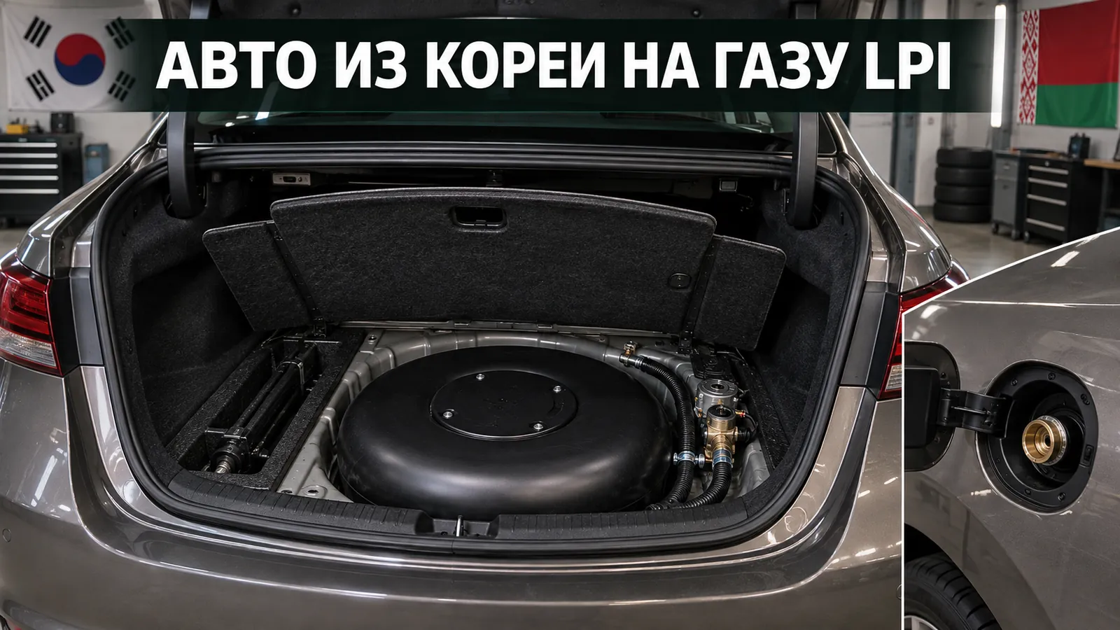 Авто из Кореи на газу LPI: баллон и заправочная горловина Kia K5 2.0 LPI