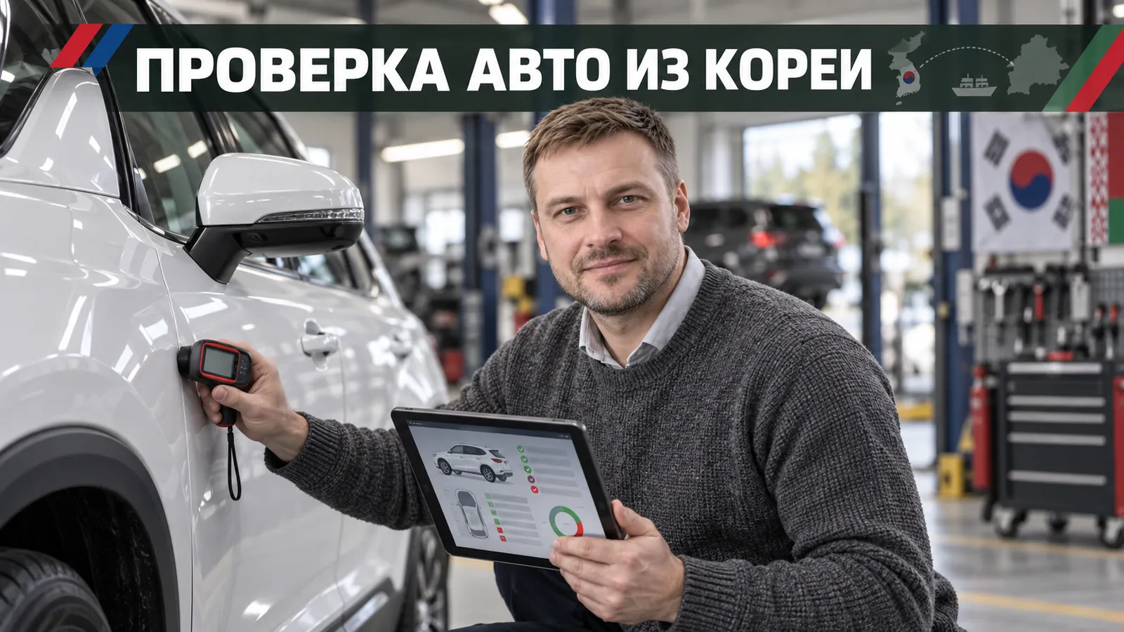 Павел Жук проверяет авто из Кореи перед покупкой: толщиномер и отчёт по VIN